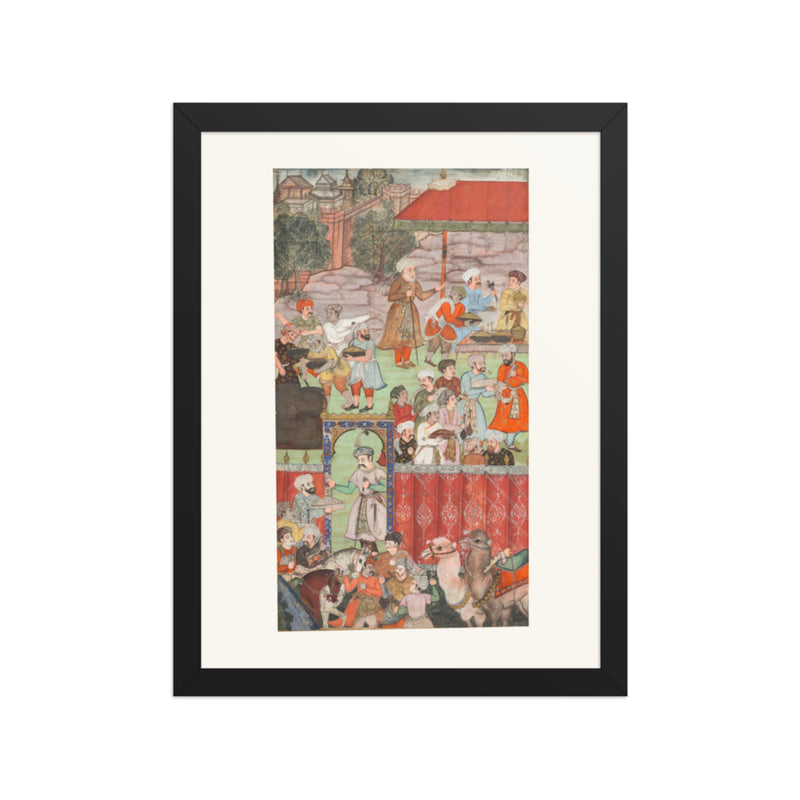 A Feast for Babur Hosted by Jahangir Mirza — Baburnama Folio | Restored Mughal Wall Art