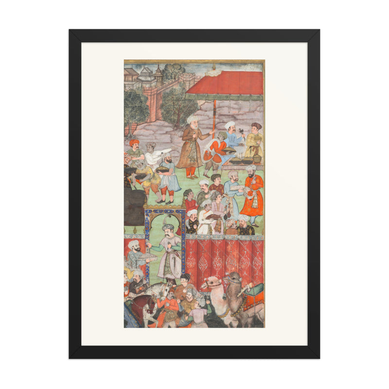 A Feast for Babur Hosted by Jahangir Mirza — Baburnama Folio | Restored Mughal Wall Art