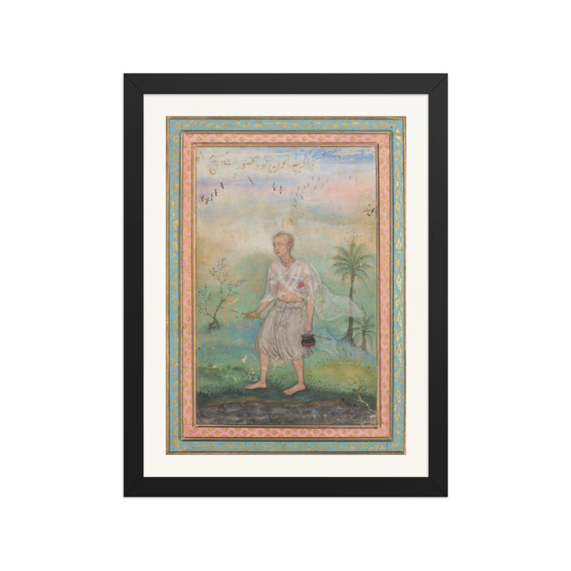 Youth with Vessel in Flowering Landscape — Restored Mughal Wall Art