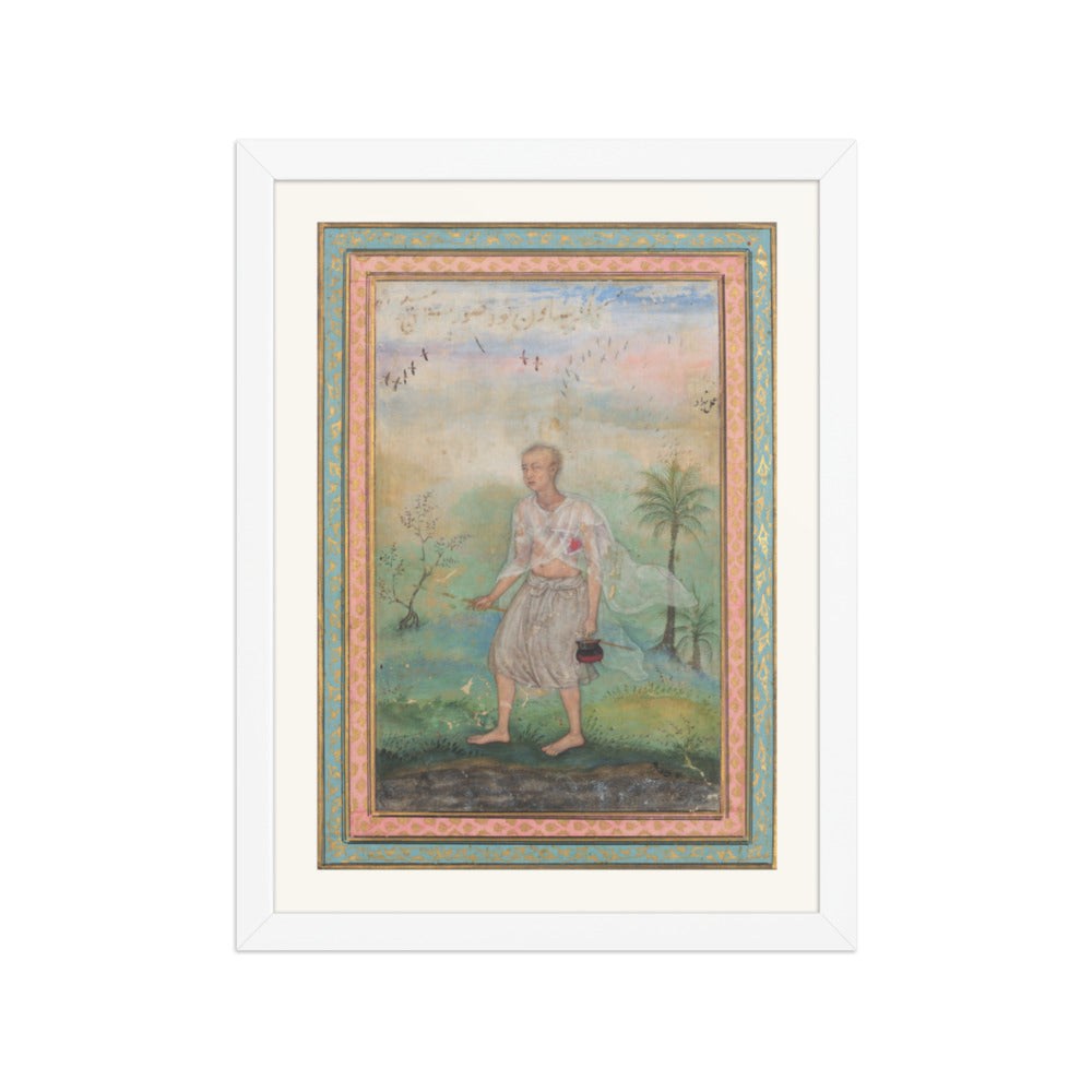 Youth with Vessel in Flowering Landscape — Restored Mughal Wall Art — view 3