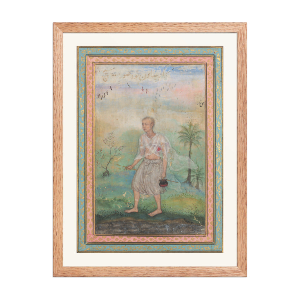 Youth with Vessel in Flowering Landscape — Restored Mughal Wall Art — view 5