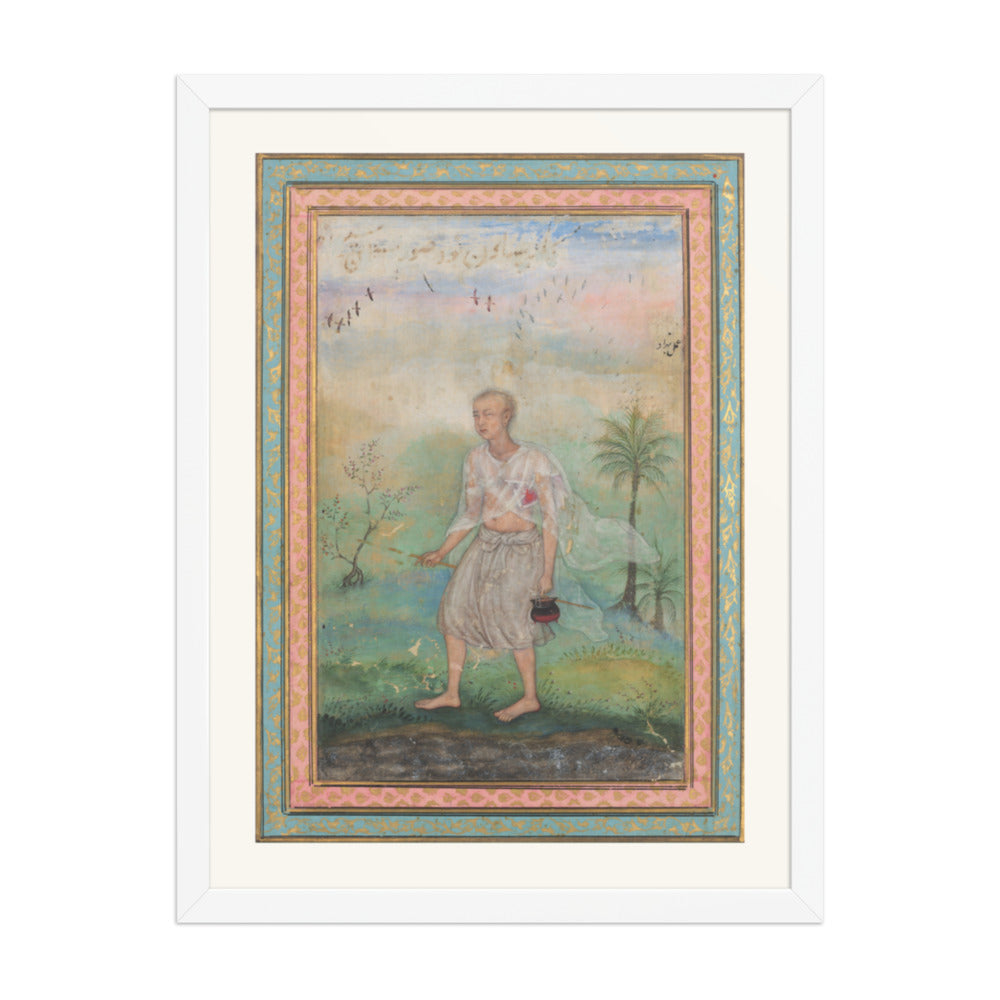 Youth with Vessel in Flowering Landscape — Restored Mughal Wall Art — view 6