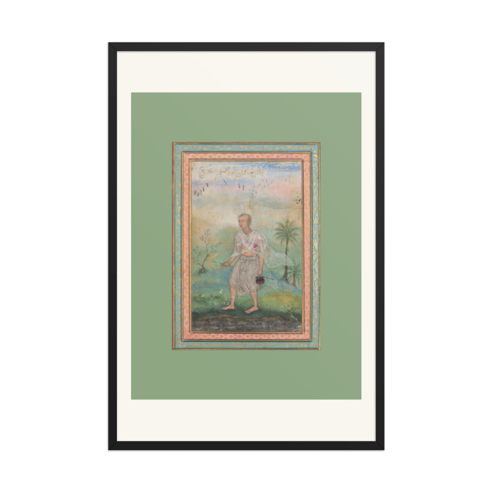 Youth with Vessel in Flowering Landscape — Restored Mughal Wall Art — view 7