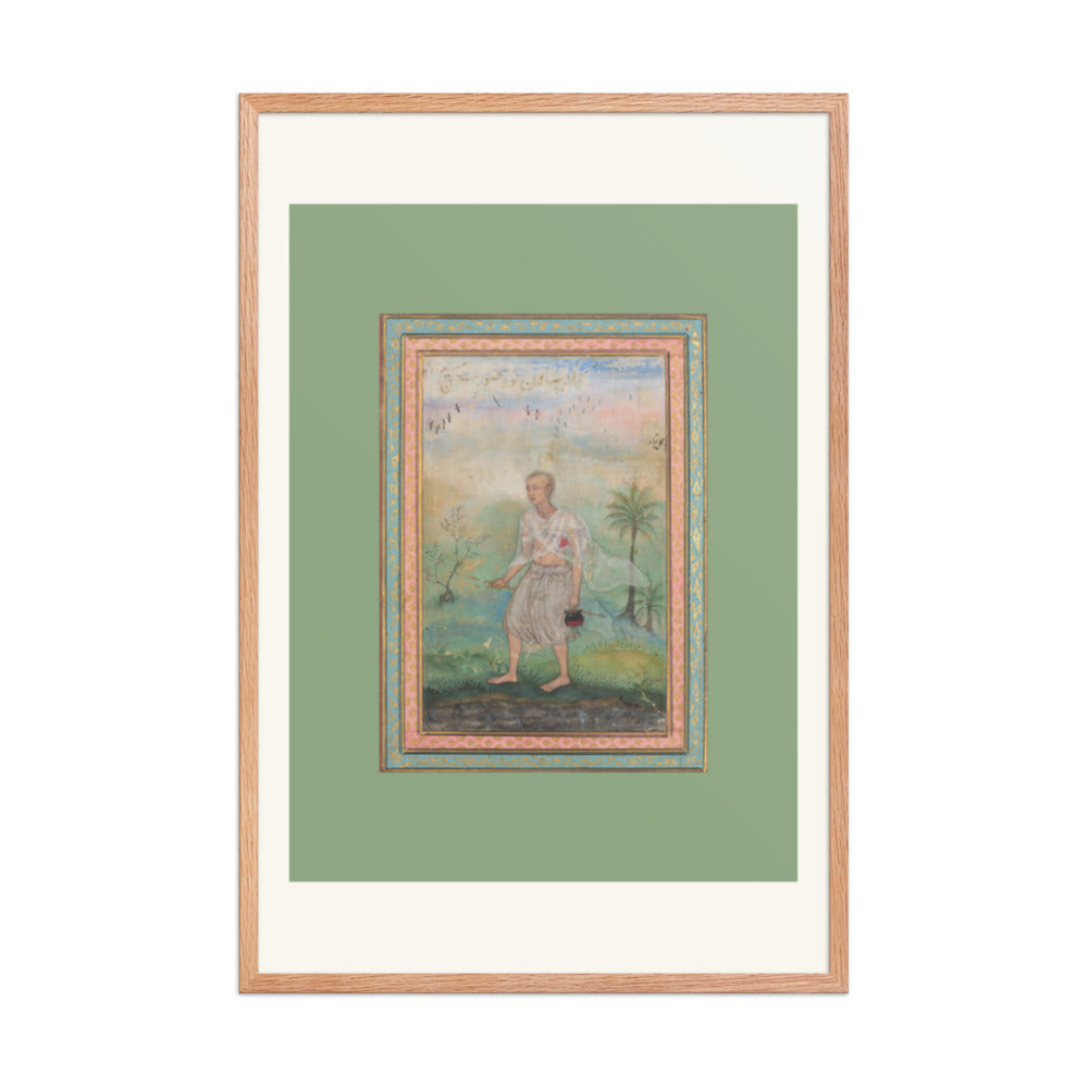 Youth with Vessel in Flowering Landscape — Restored Mughal Wall Art — view 8