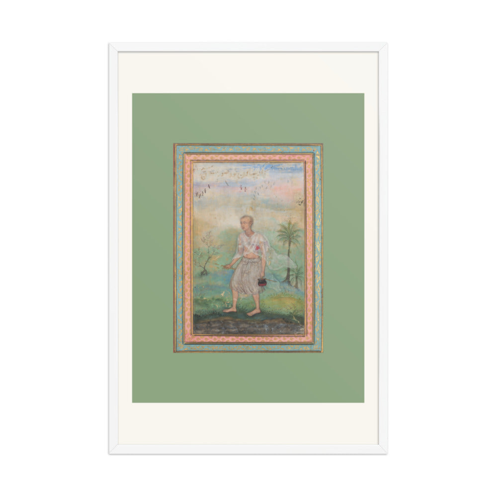 Youth with Vessel in Flowering Landscape — Restored Mughal Wall Art — view 9