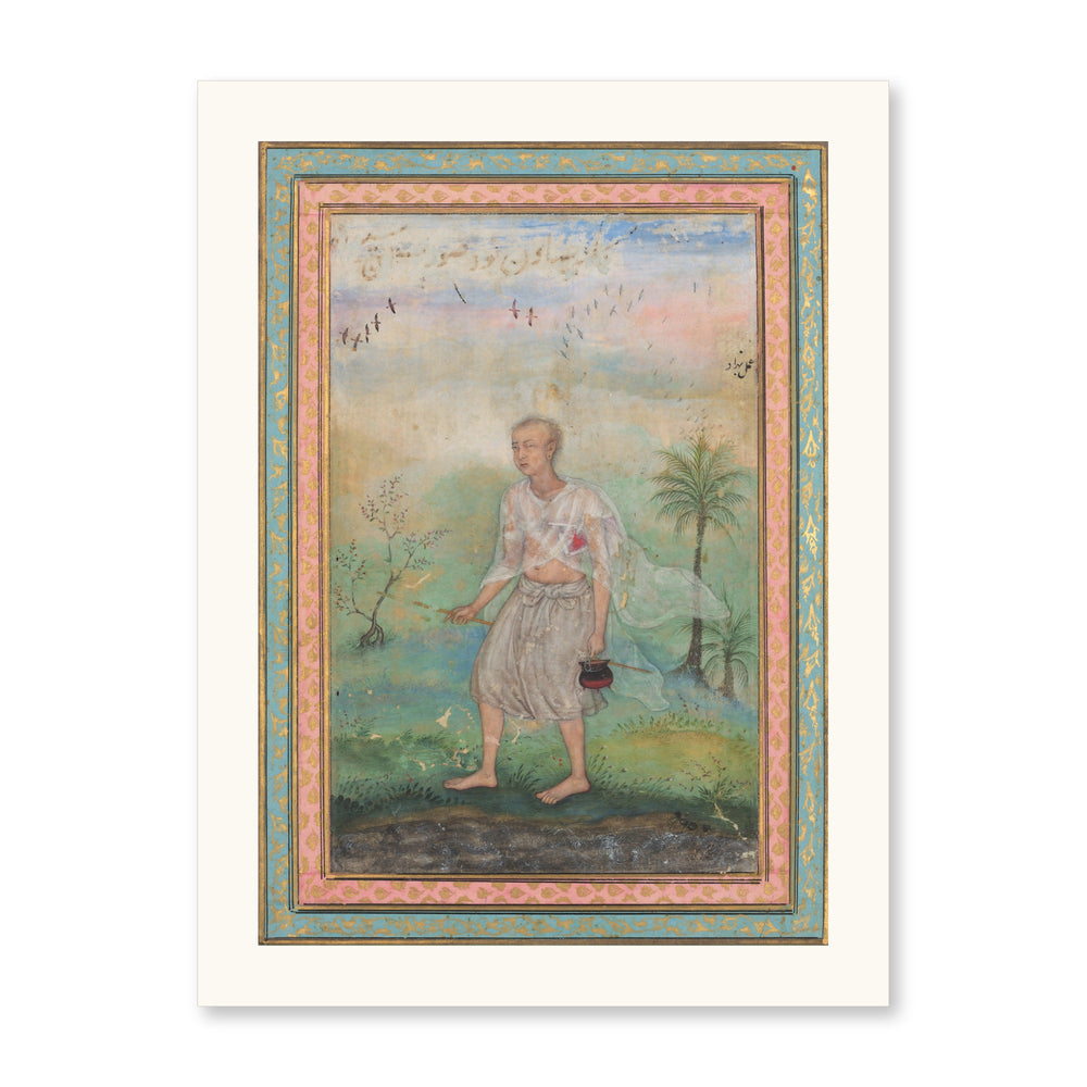 Youth with Vessel in Flowering Landscape — Restored Mughal Wall Art — view 10