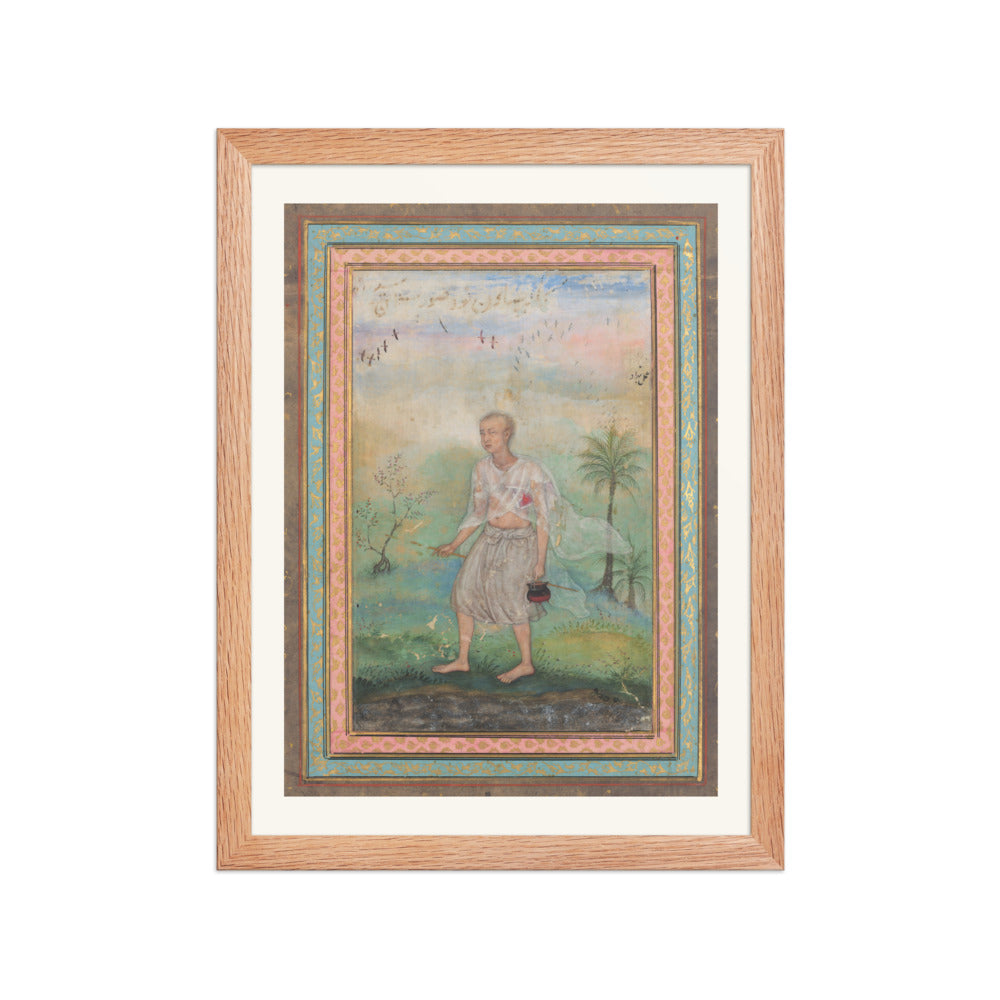 Youth with Vessel in Flowering Landscape — Restored Mughal Wall Art — view 4