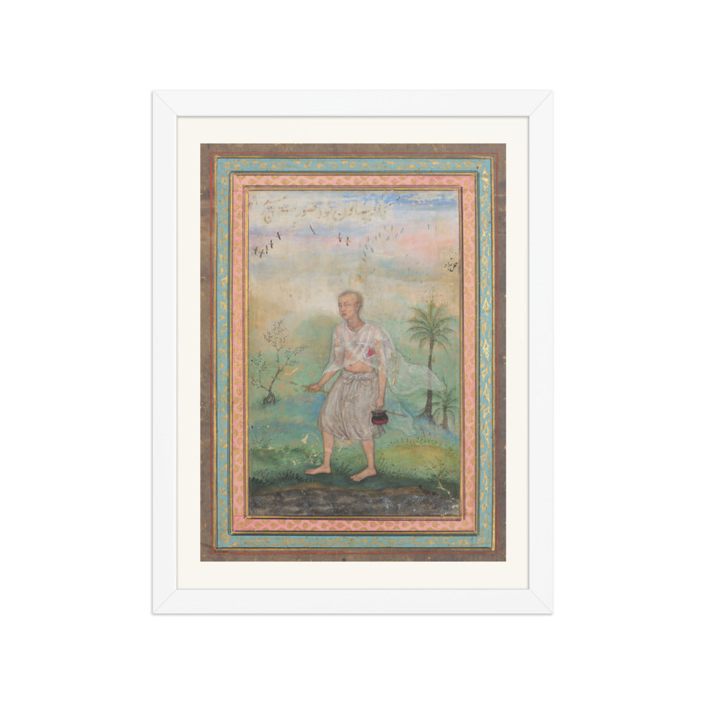 Youth with Vessel in Flowering Landscape — Restored Mughal Wall Art — view 6