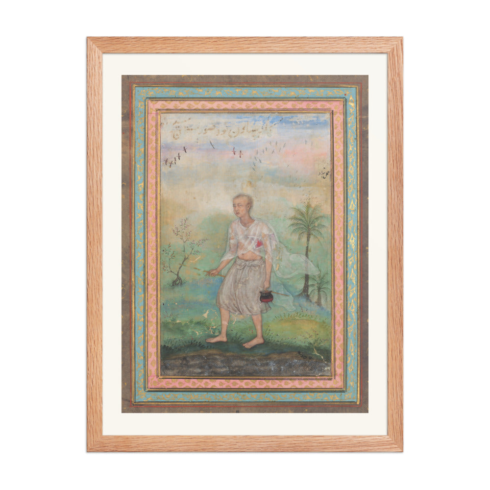 Youth with Vessel in Flowering Landscape — Restored Mughal Wall Art — view 3