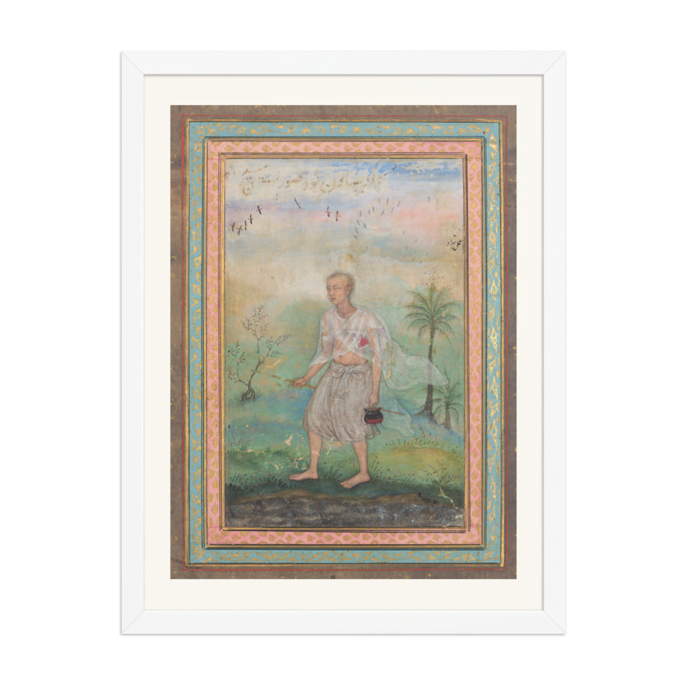 Youth with Vessel in Flowering Landscape — Restored Mughal Wall Art — view 5