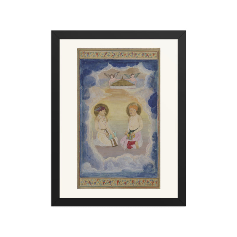 Two Haloed Figures Among the Clouds — Mughal Album Folio | Restored Mughal Wall Art