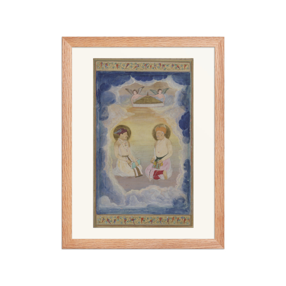 Two Haloed Figures Among the Clouds — Mughal Album Folio | Restored Mughal Wall Art — view 2