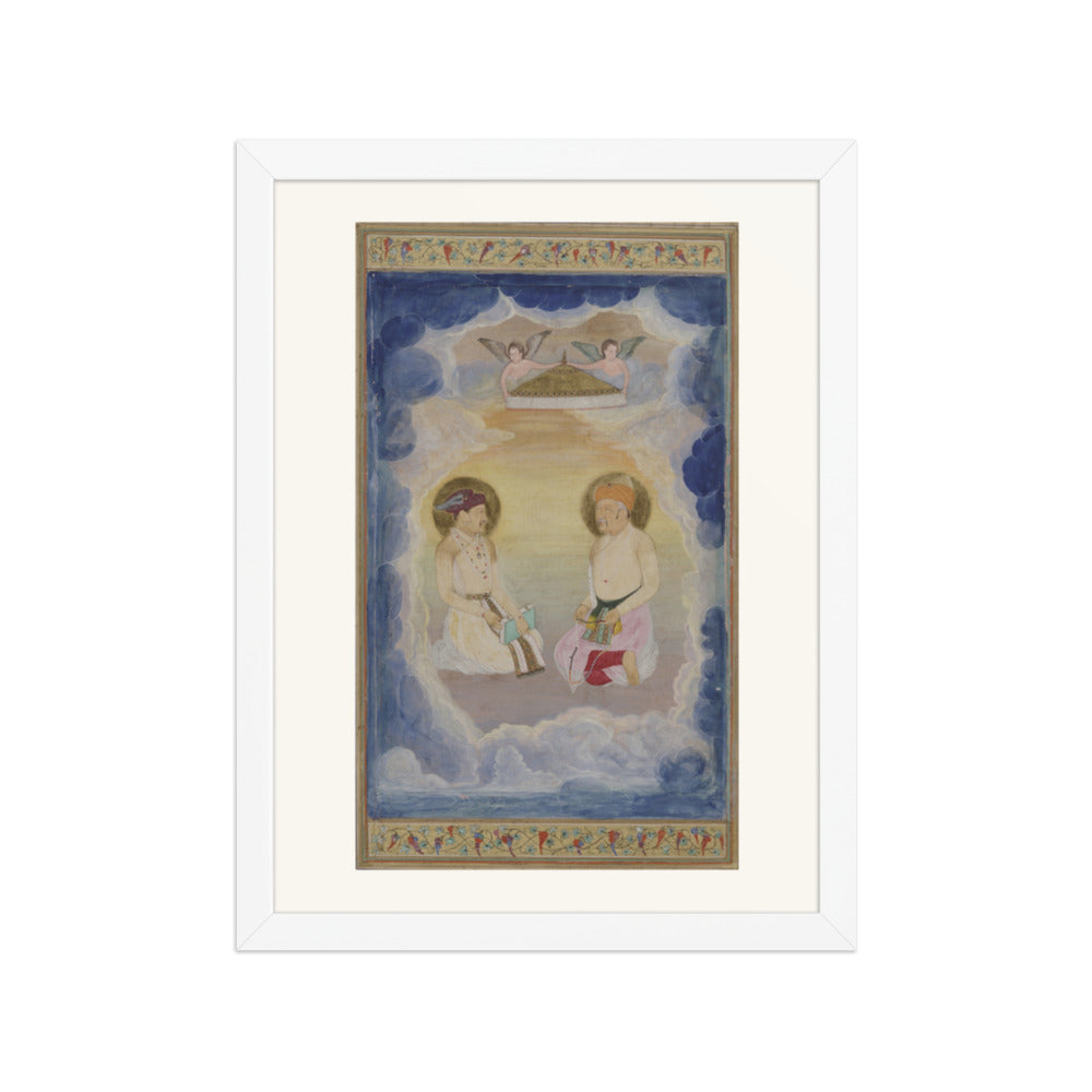 Two Haloed Figures Among the Clouds — Mughal Album Folio | Restored Mughal Wall Art — view 3