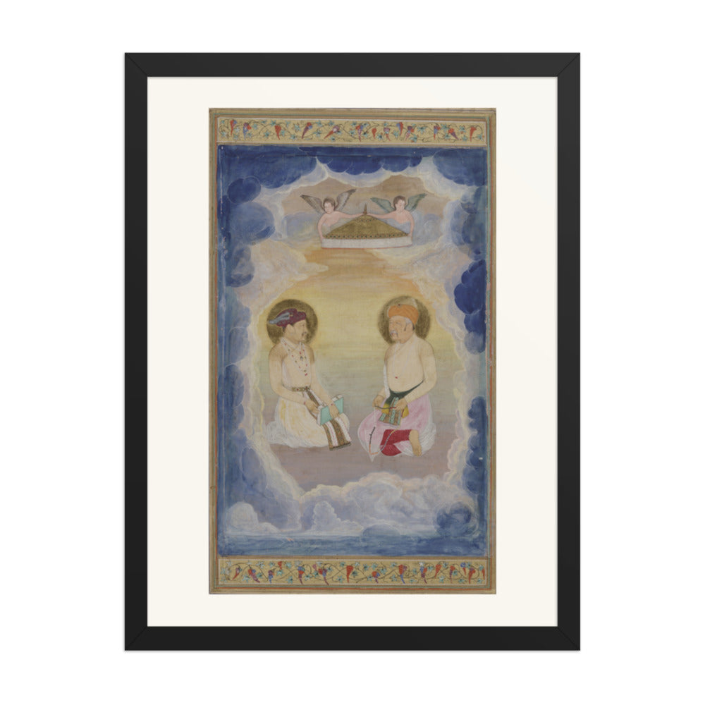 Two Haloed Figures Among the Clouds — Mughal Album Folio | Restored Mughal Wall Art — view 4
