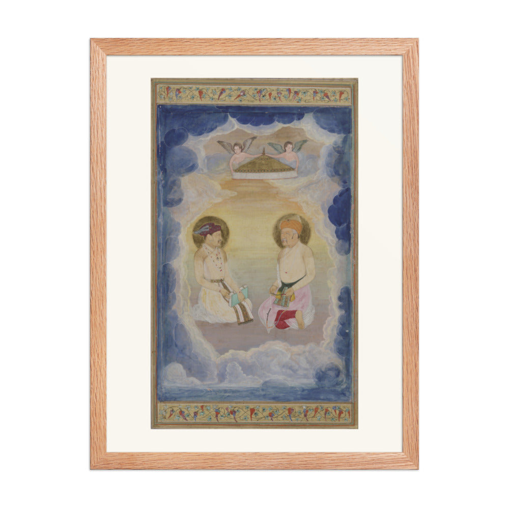 Two Haloed Figures Among the Clouds — Mughal Album Folio | Restored Mughal Wall Art — view 5