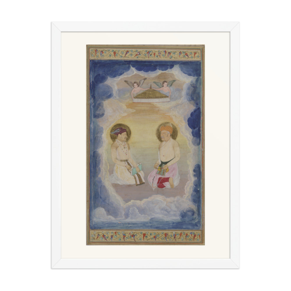 Two Haloed Figures Among the Clouds — Mughal Album Folio | Restored Mughal Wall Art — view 6