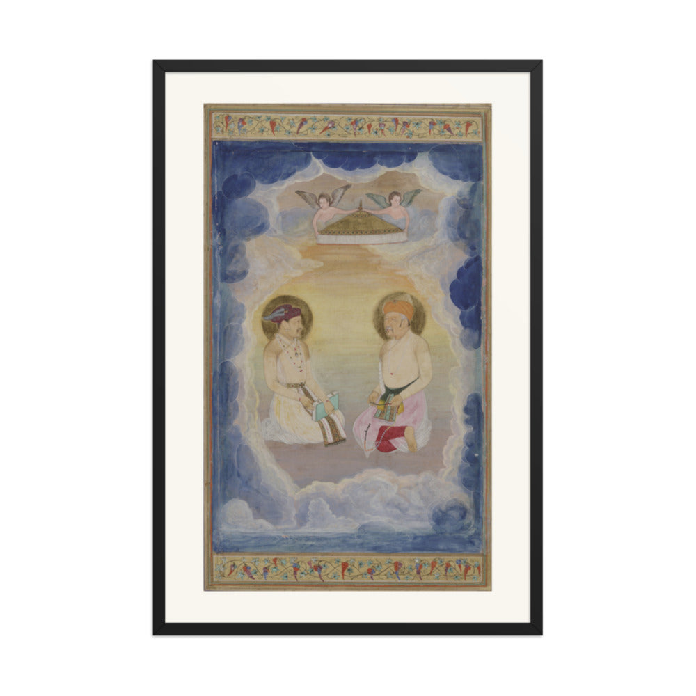 Two Haloed Figures Among the Clouds — Mughal Album Folio | Restored Mughal Wall Art — view 7