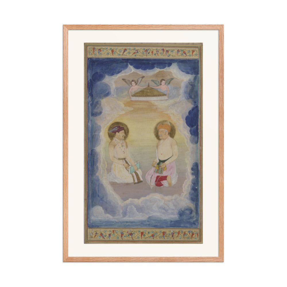 Two Haloed Figures Among the Clouds — Mughal Album Folio | Restored Mughal Wall Art — view 8