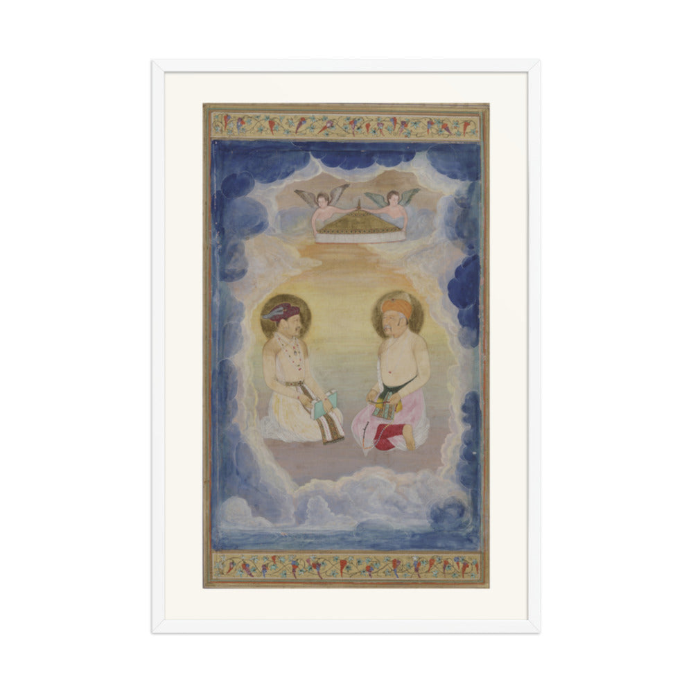 Two Haloed Figures Among the Clouds — Mughal Album Folio | Restored Mughal Wall Art — view 9
