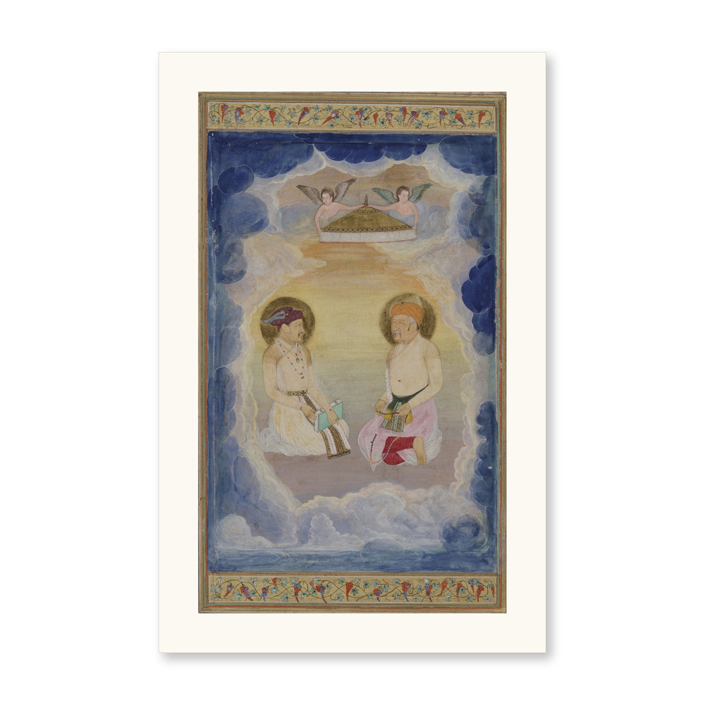 Two Haloed Figures Among the Clouds — Mughal Album Folio | Restored Mughal Wall Art — view 10