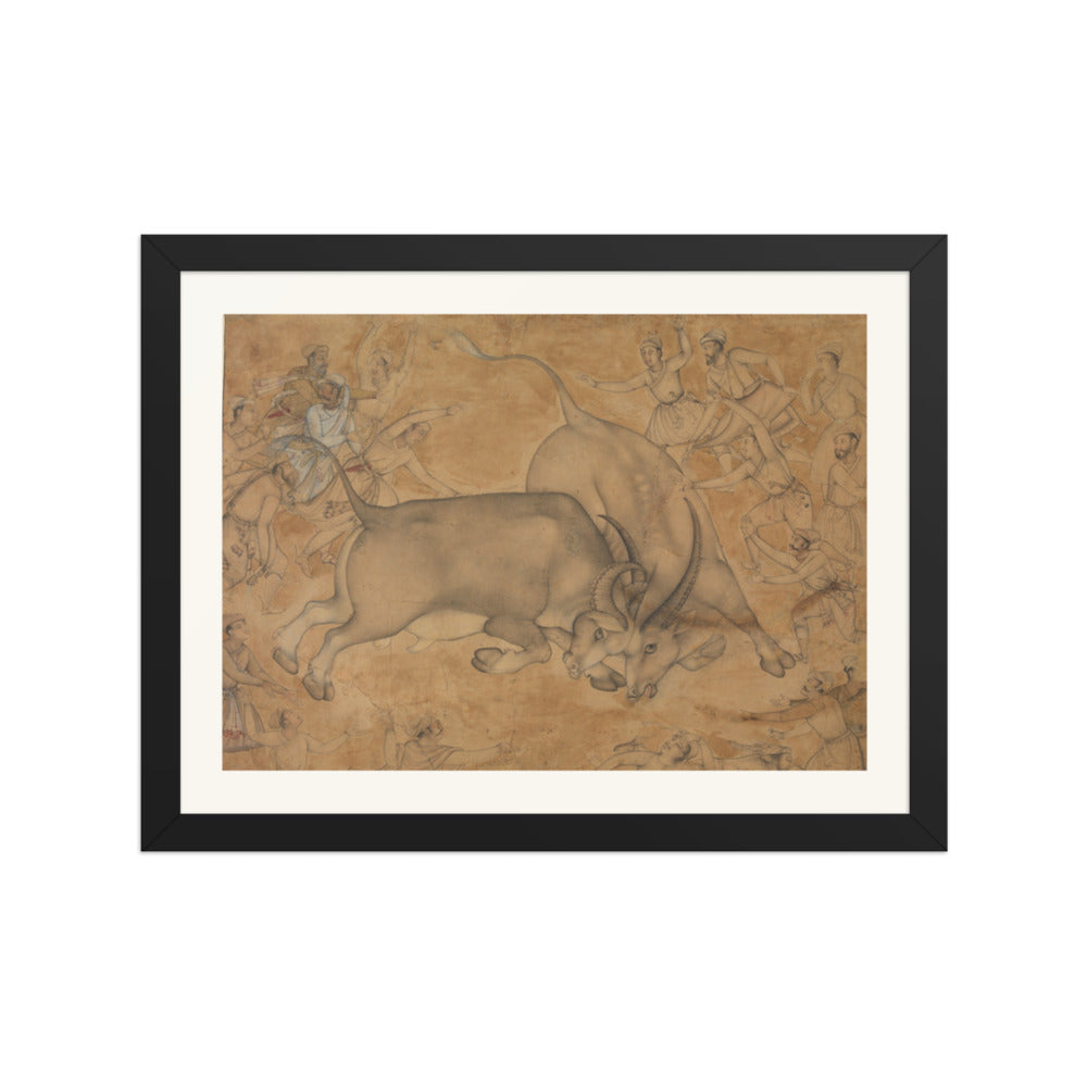 Buffaloes in Combat, attributed to Miskin | Restored Mughal Wall Art — view 2