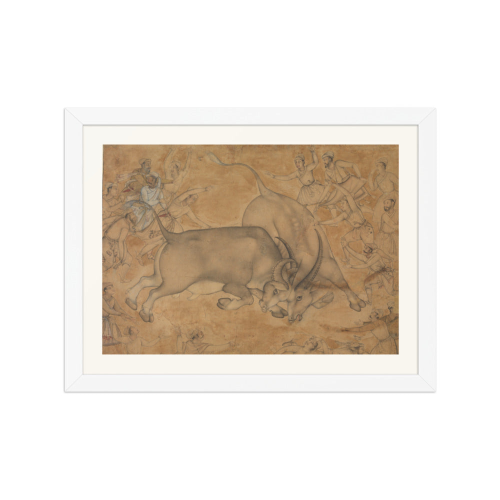Buffaloes in Combat, attributed to Miskin | Restored Mughal Wall Art — view 6