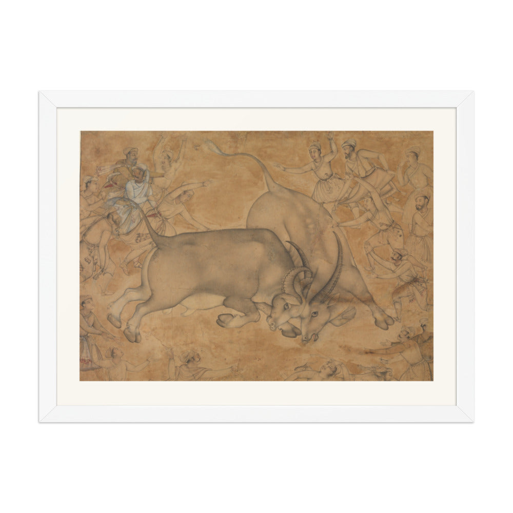 Buffaloes in Combat, attributed to Miskin | Restored Mughal Wall Art — view 5