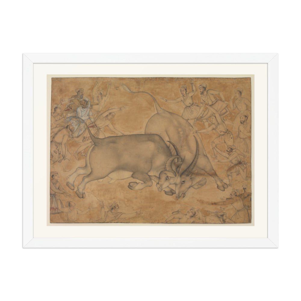Buffaloes in Combat, attributed to Miskin | Restored Mughal Wall Art — view 5