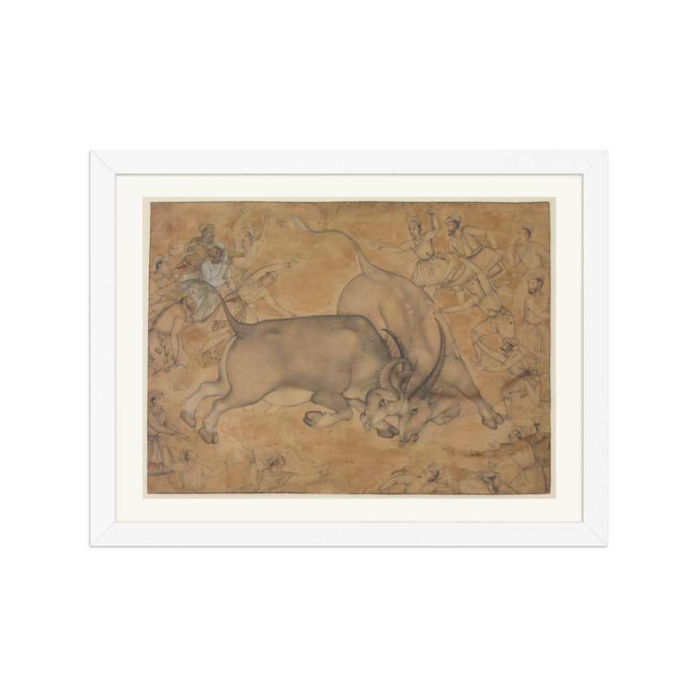 Buffaloes in Combat, attributed to Miskin | Restored Mughal Wall Art — view 3