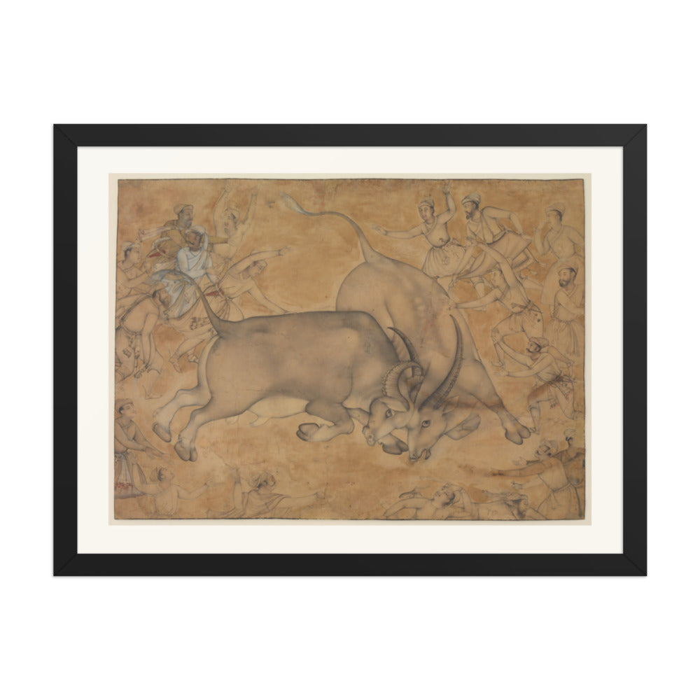 Buffaloes in Combat, attributed to Miskin | Restored Mughal Wall Art — view 4