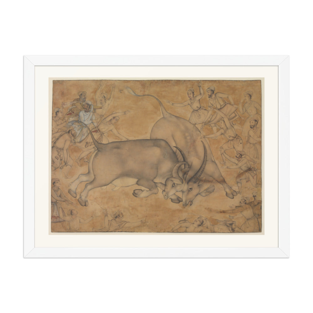 Buffaloes in Combat, attributed to Miskin | Restored Mughal Wall Art — view 6