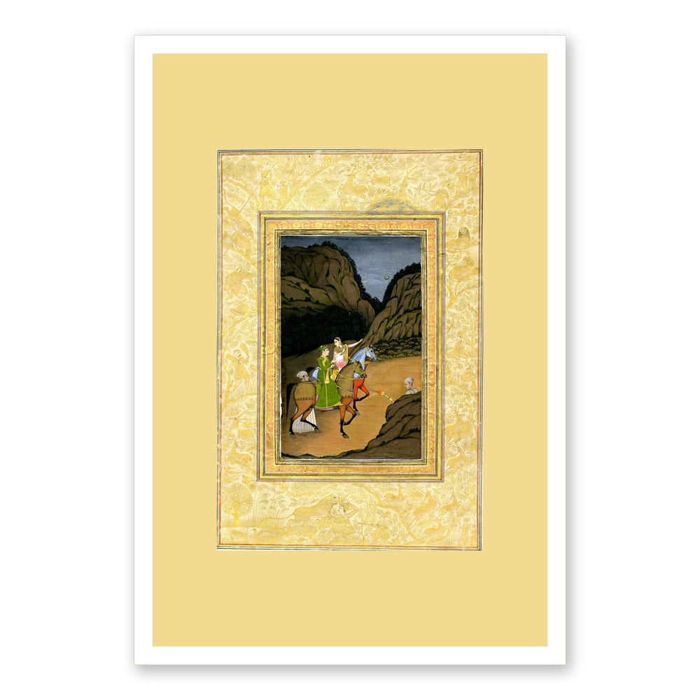 Baz Bahadur and Rupmati Hawking in the Mountains – Late Mughal Romantic Legend – Restored Mughal Wall Art — view 7