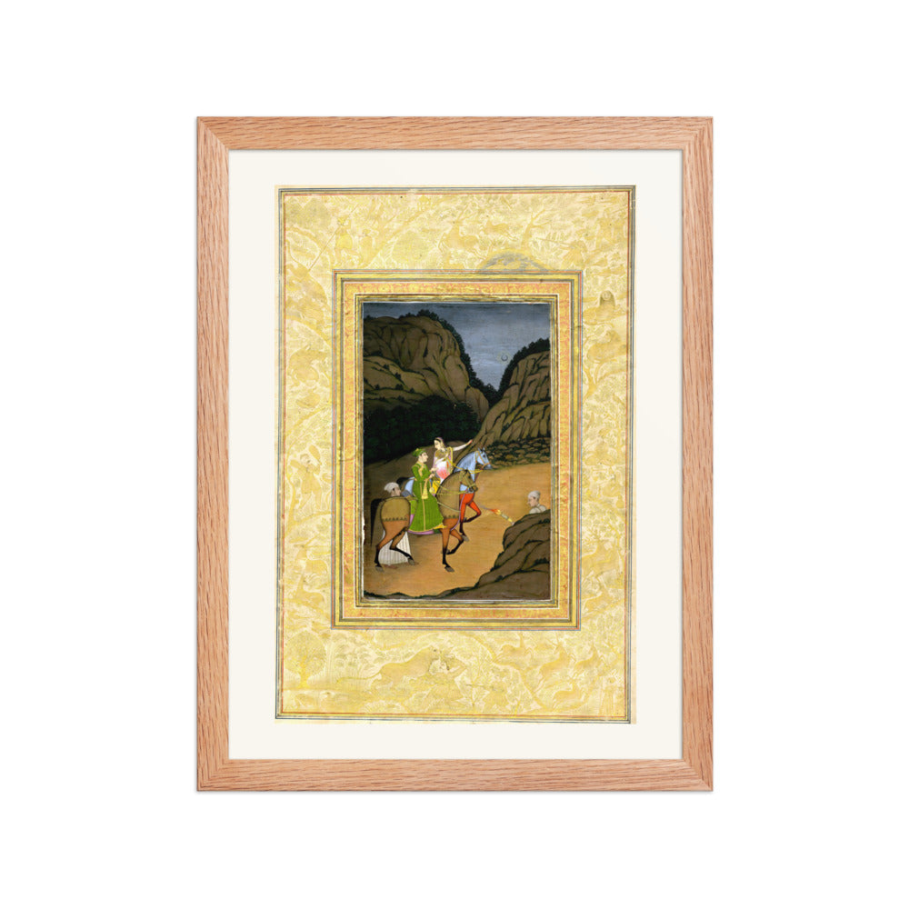 Baz Bahadur and Rupmati Hawking in the Mountains – Late Mughal Romantic Legend – Restored Mughal Wall Art — view 5