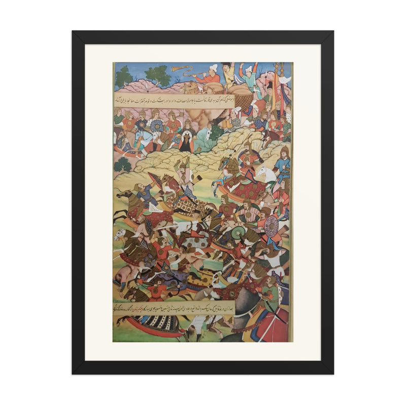An Akbar-Era Battle Scene — Mughal Folio | Restored Mughal Wall Art