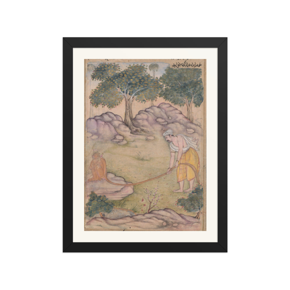 Bhima Tries to Lift Hanuman's Tail — Razmnama Folio | Restored Mughal Wall Art — view 2