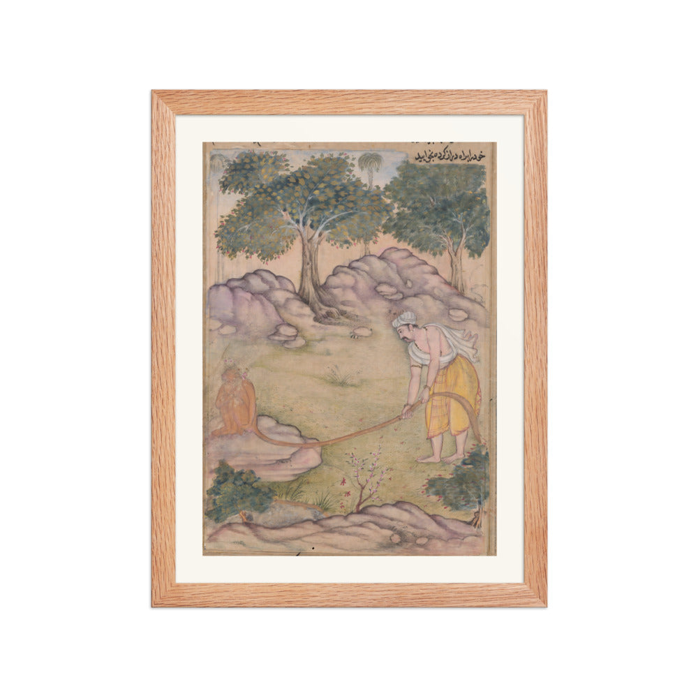 Bhima Tries to Lift Hanuman's Tail — Razmnama Folio | Restored Mughal Wall Art — view 4