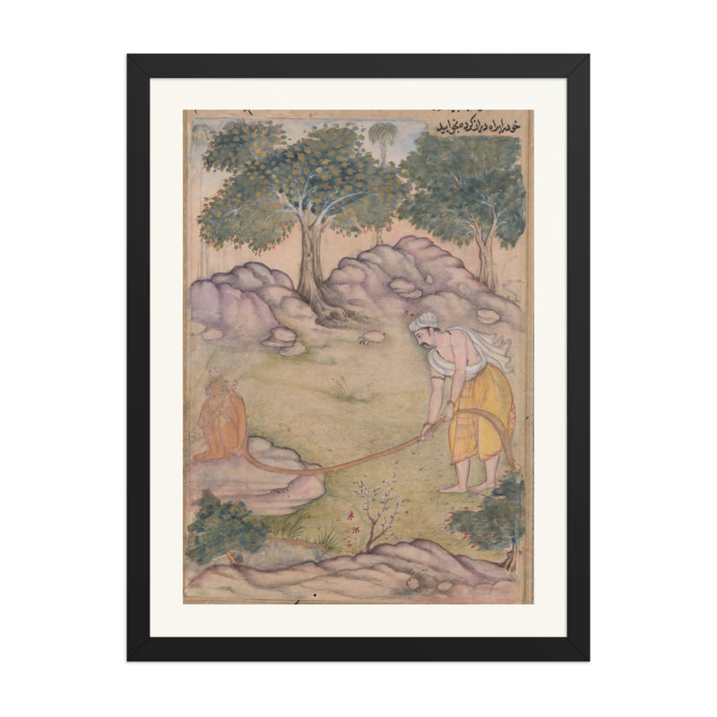 Bhima Tries to Lift Hanuman's Tail — Razmnama Folio | Restored Mughal Wall Art