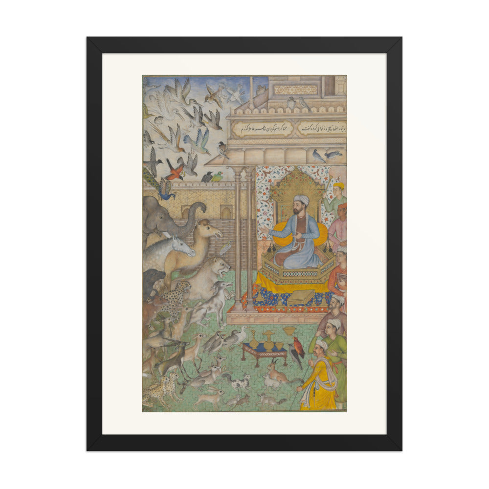 Solomon Enthroned with Animals — Restored Mughal Wall Art — view 1