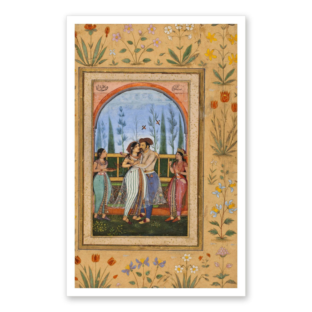 Dalliance on a Terrace by Govardhan | Restored Mughal Wall Art — view 7