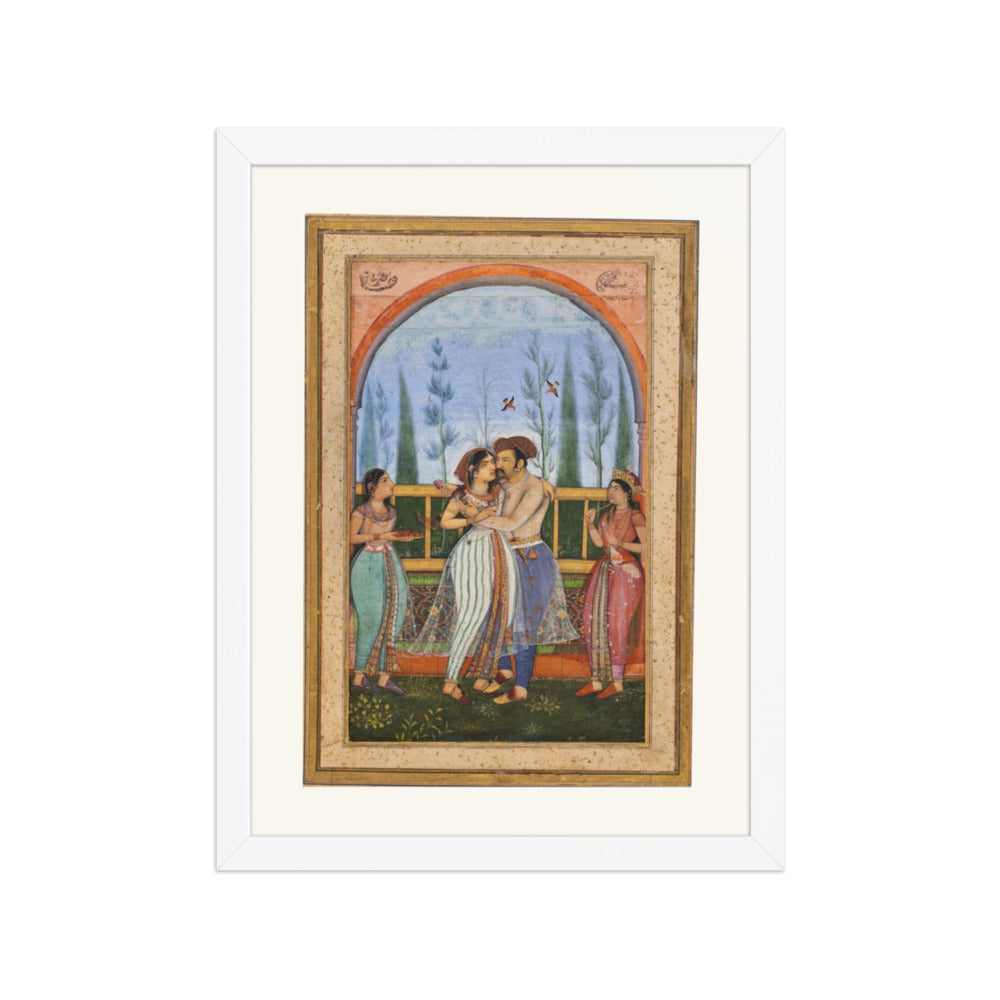 Emperor Jahangir Embracing Nur Jahan by Govardhan | Restored Mughal Wall Art — view 3