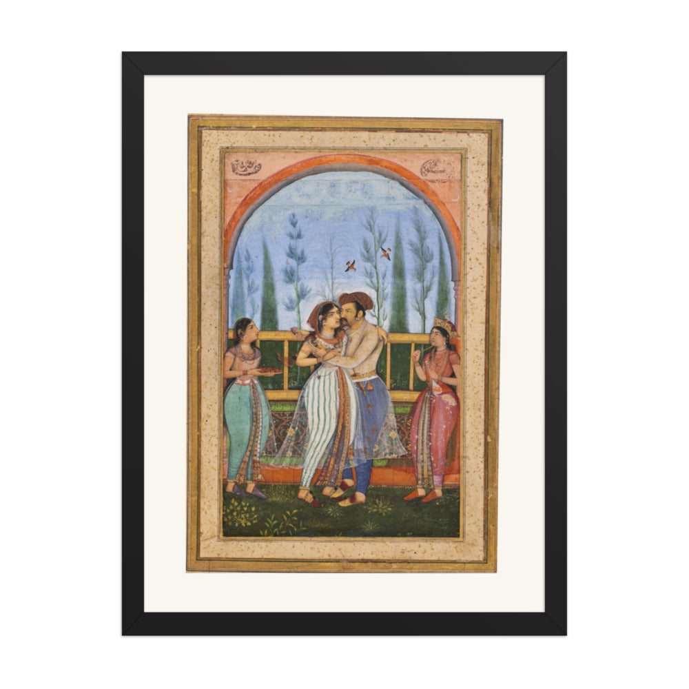 Emperor Jahangir Embracing Nur Jahan by Govardhan | Restored Mughal Wall Art — view 4