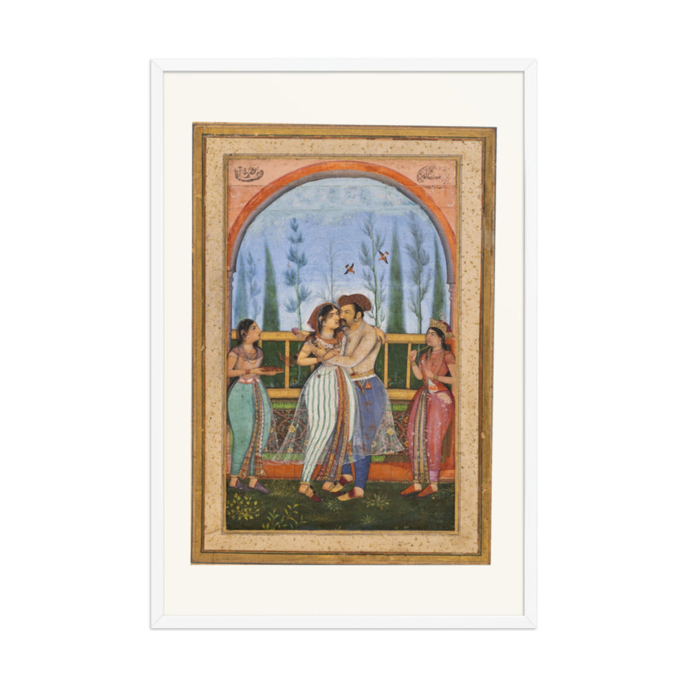 Emperor Jahangir Embracing Nur Jahan by Govardhan | Restored Mughal Wall Art — view 9