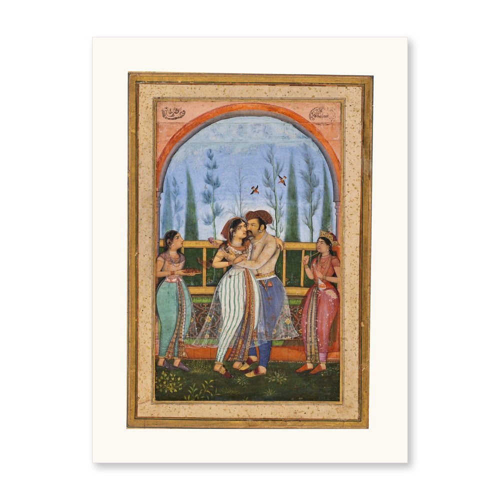 Emperor Jahangir Embracing Nur Jahan by Govardhan | Restored Mughal Wall Art — view 10