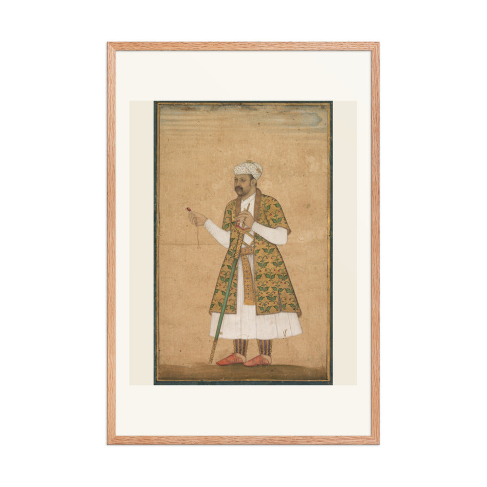 A Mughal Courtier Holding a Spinel and a Deccan Sword | Restored Mughal Wall Art — view 9