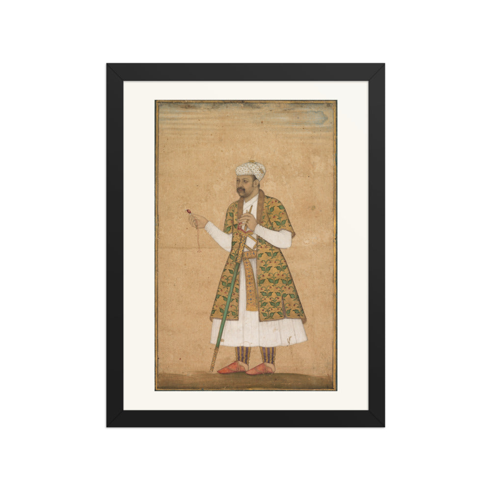 A Mughal Courtier Holding a Spinel and a Deccan Sword | Restored Mughal Wall Art — view 2
