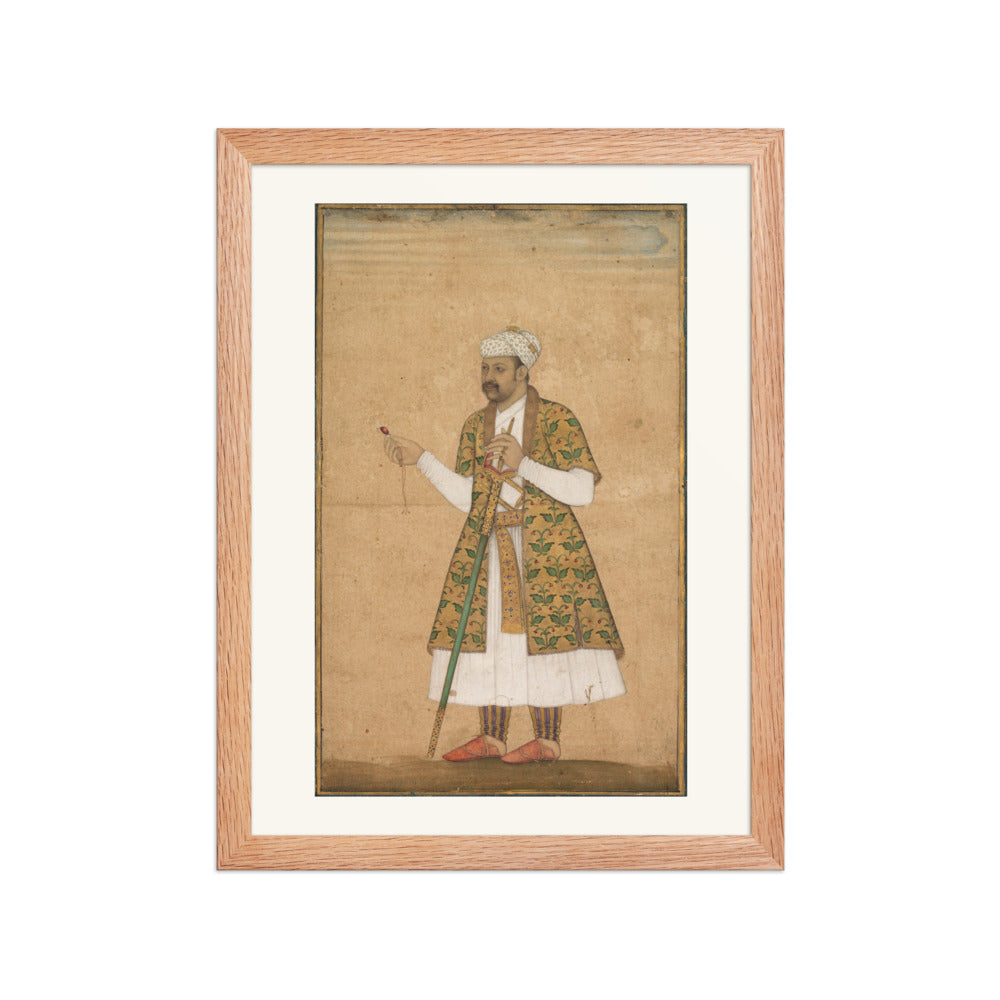 A Mughal Courtier Holding a Spinel and a Deccan Sword | Restored Mughal Wall Art — view 4