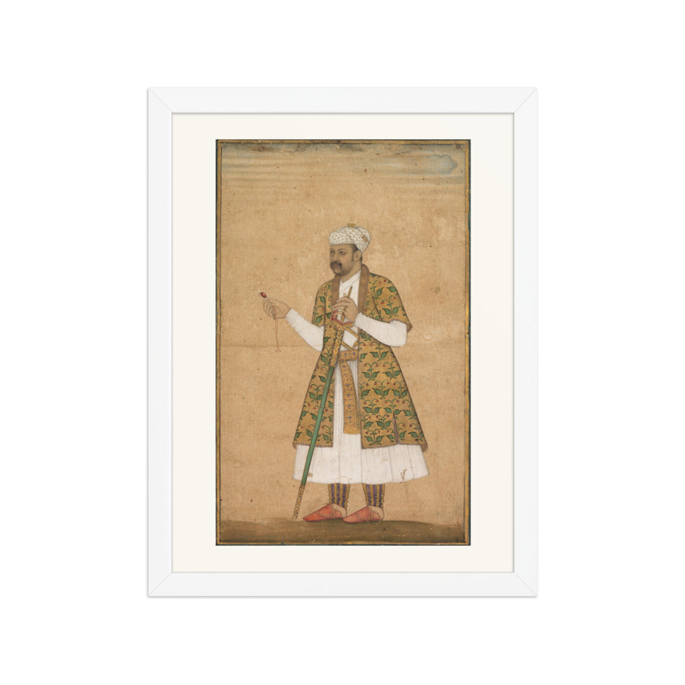 A Mughal Courtier Holding a Spinel and a Deccan Sword | Restored Mughal Wall Art — view 6