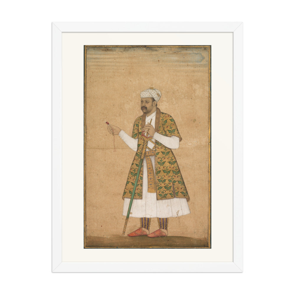 A Mughal Courtier Holding a Spinel and a Deccan Sword | Restored Mughal Wall Art — view 5