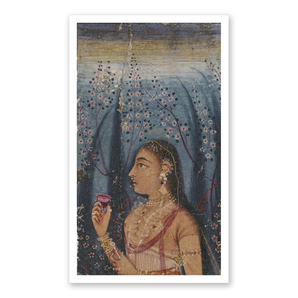 Head of a Young Woman Among Flowering Stems | Restored Mughal Wall Art — view 11