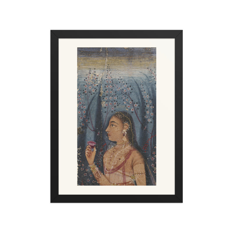 Head of a Young Woman Among Flowering Stems | Restored Mughal Wall Art